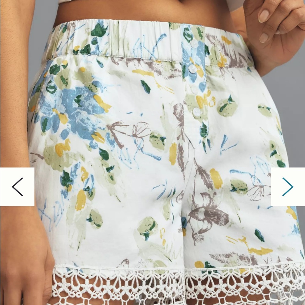 Anthropologie Floral Crochet Trim Shorts Womens XS White Blue Excellent Boho - Picture 2 of 12